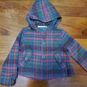 new Gymboree Girls plaid wool Coat Hooded Jacket